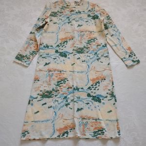 Unique Goldworm Made in Italy pure virgin wool knit sweater dress abstract print